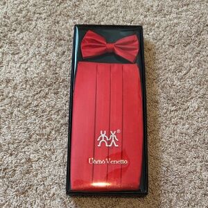 Red Bow Tie and Cummerbund Set